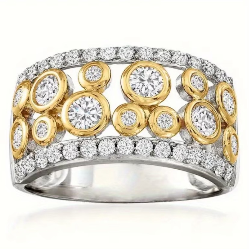 Mixed Metals 18k White Gold Plated Bezel Crystals Thick Ring